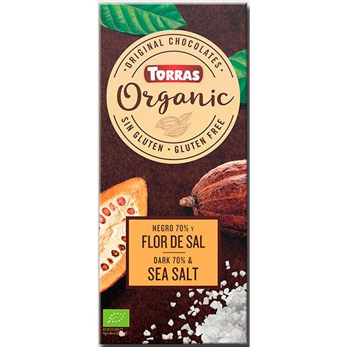 Chocolat noir végétalien 70 % cacao avec fleur de sel Bio Torras 100 g