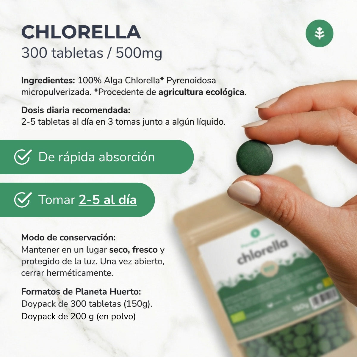 Organiczna chlorella 400 mg Planeta Huerto 300 tabletek