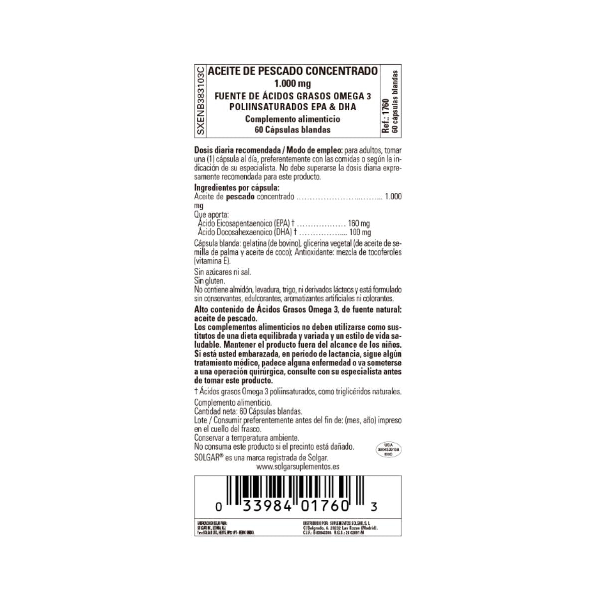 Skoncentrowany olej rybny Solgar 60 kapsułek