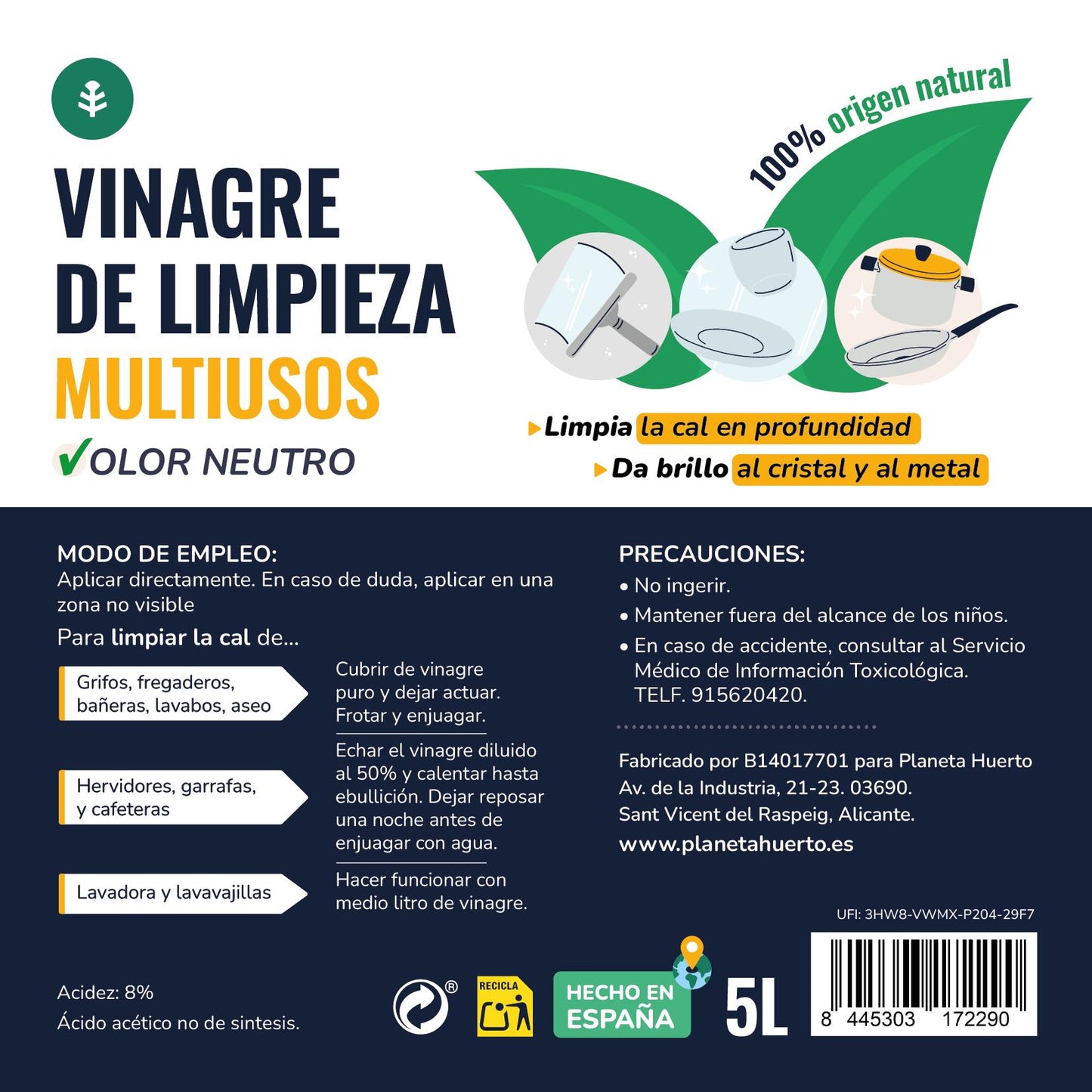 White Cleaning Vinegar 5L Planeta Huerto