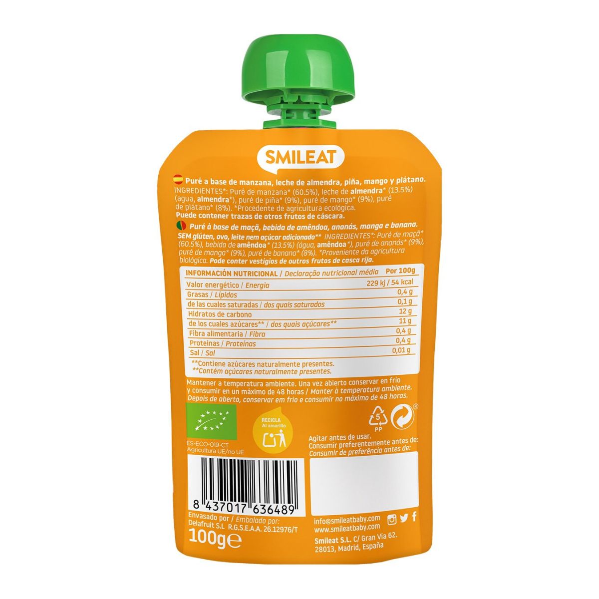 Almond, Mango and Pineapple Pouch ECO Smileat, 100g