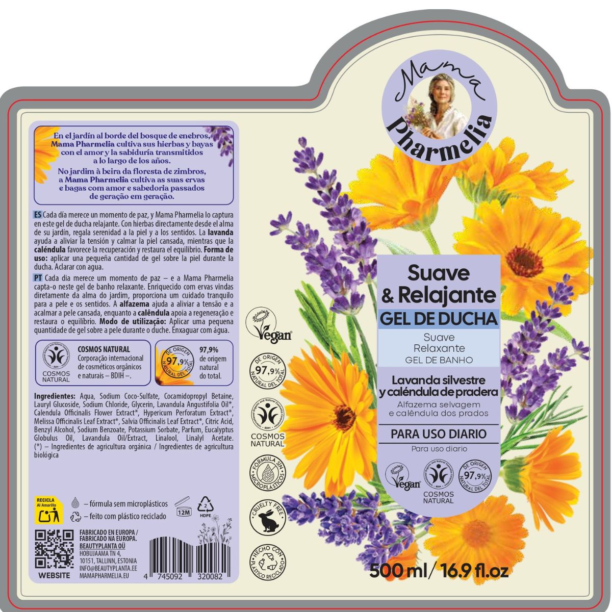 Relaxing Shower Gel with Wild Lavender and Meadow Calendula, Mama Pharmelia, 500 ml