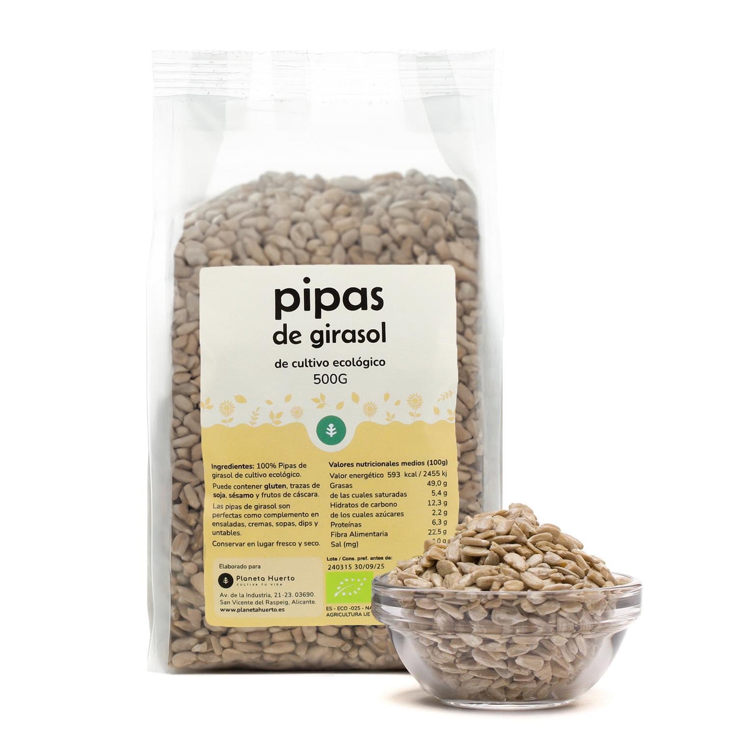 Packung 2x geschälte Sonnenblumenkerne ECO Planeta Huerto 500 g