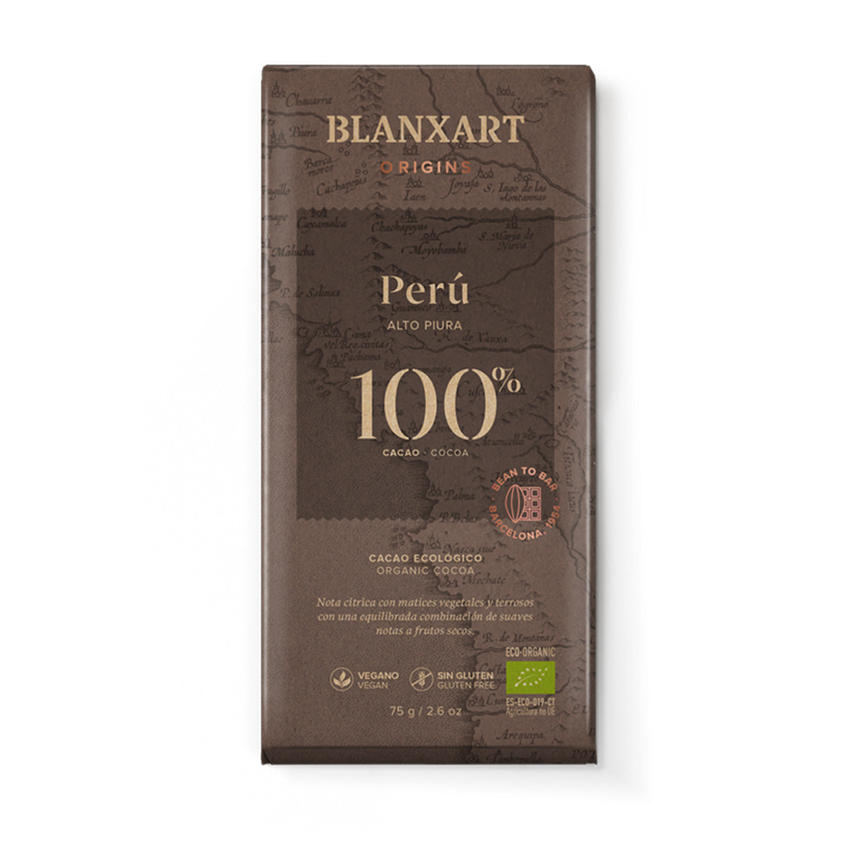 100% Peru Eco Vegan Gluten-Free Dark Chocolate Blanxart 75g