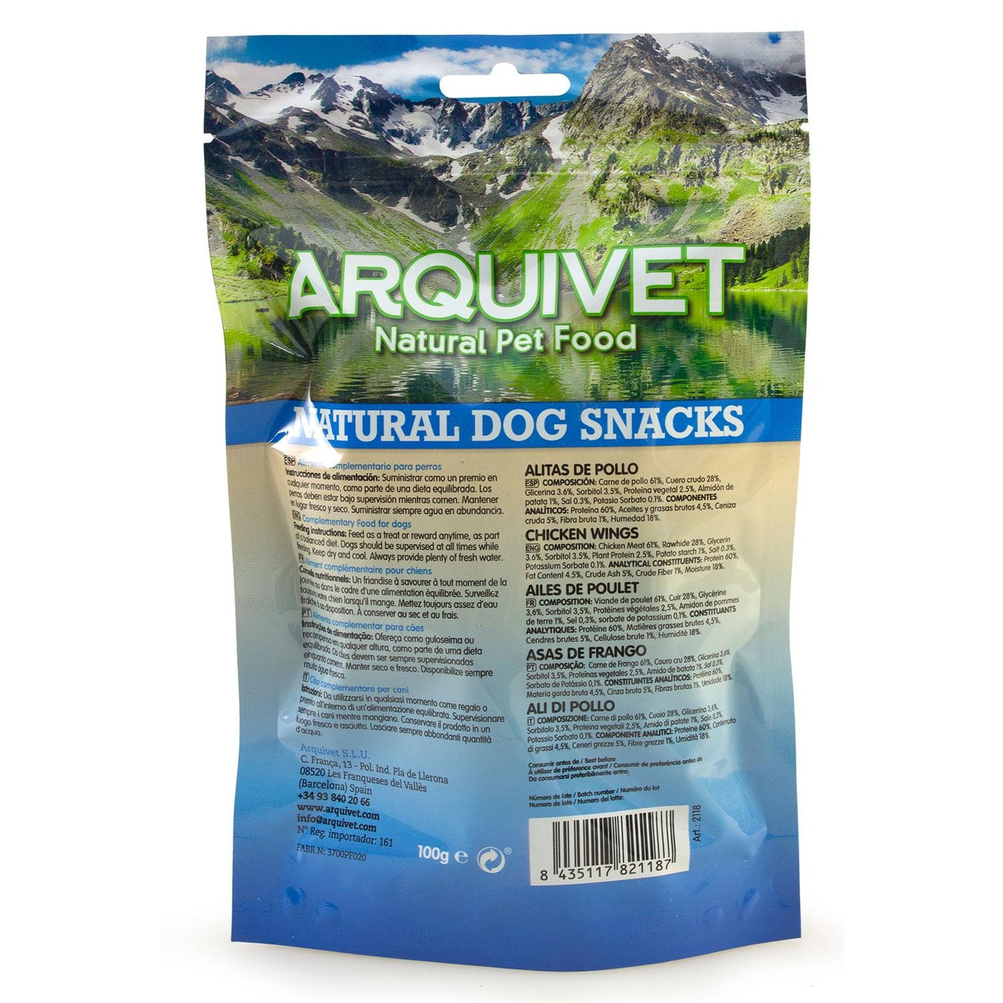 Natürlicher Snack für Hunde Hühnerflügel Arquivet 100 g