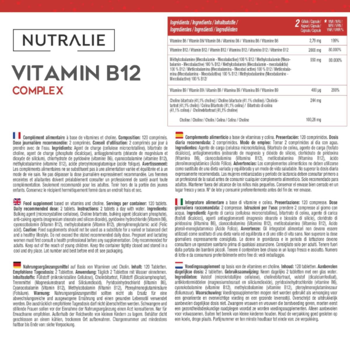 Vitamine B12 Complex 2000 mcg Vermoeidheid Nutralie 120 tabletten