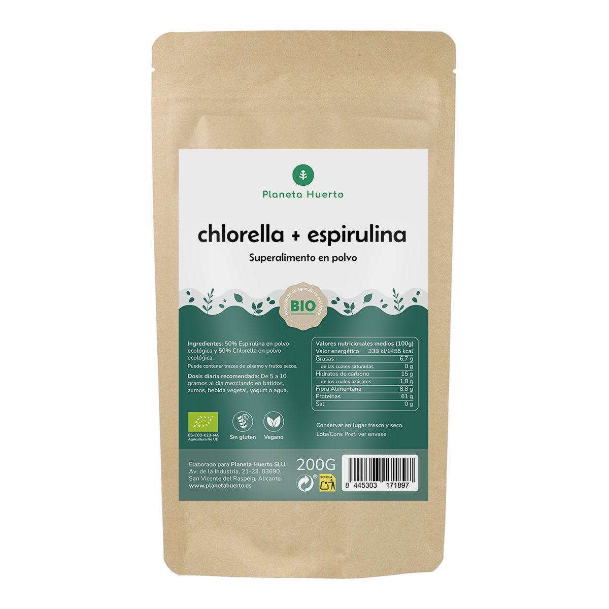 Chlorella + Spirulina powder Planeta Huerto 200 g