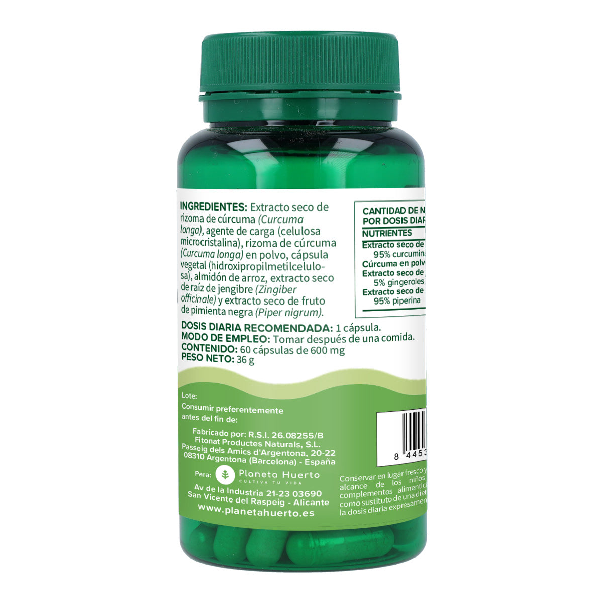 Curcumine forte kurkuma met zwarte peper Planeta Huerto 60 plantaardige capsules