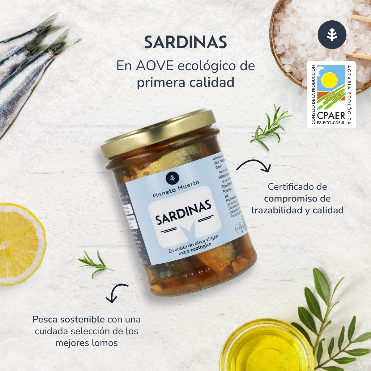 Pakje 6x Sardines in olijfolie ECO Planeta Huerto 190 gr