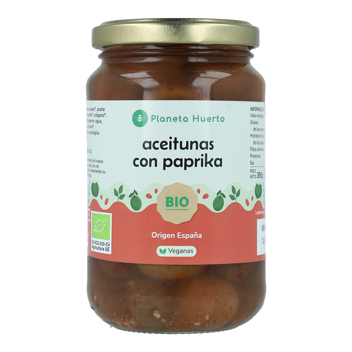 Grüne Oliven mit Paprika Eco Planeta Huerto 390 g