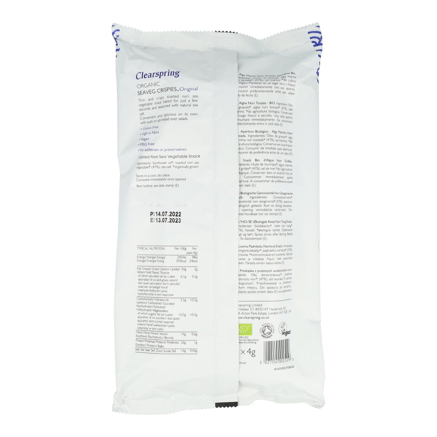 5er-Pack BIO-Snack aus gerösteten BIO-Nori-Algen Clearspring 4 g
