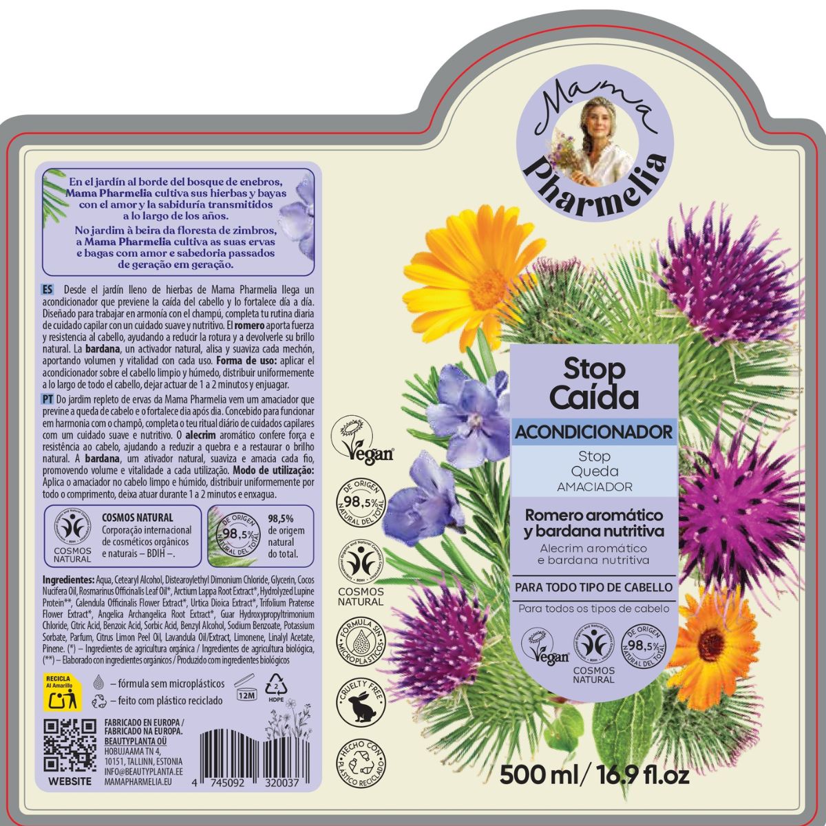 Odżywka przeciw wypadaniu włosów z aromatycznym rozmarynem i odżywczą łopianem, Mama Pharmelia, 500 ml