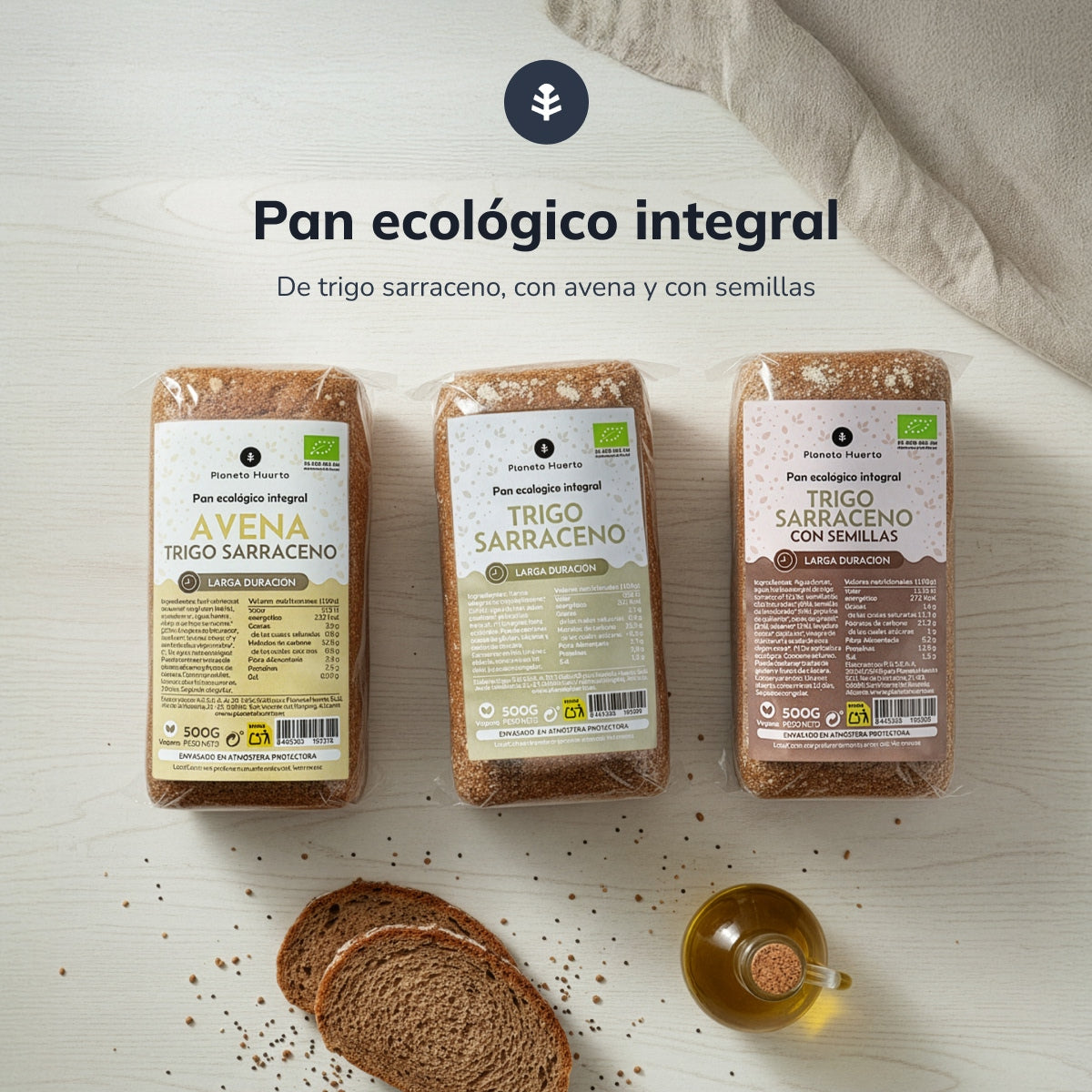 Pan integral proteico de trigo sarraceno con semillas ECO Planeta Huerto 500 g