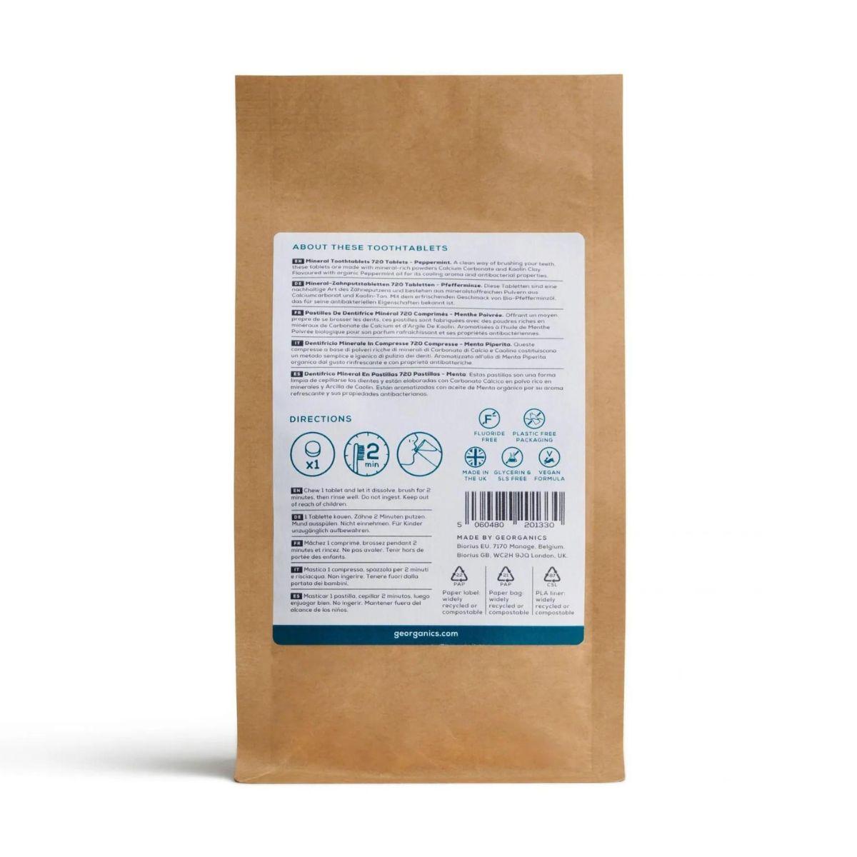 Påfyllning av minttandkrämstabletter, Georganics 720 stycken