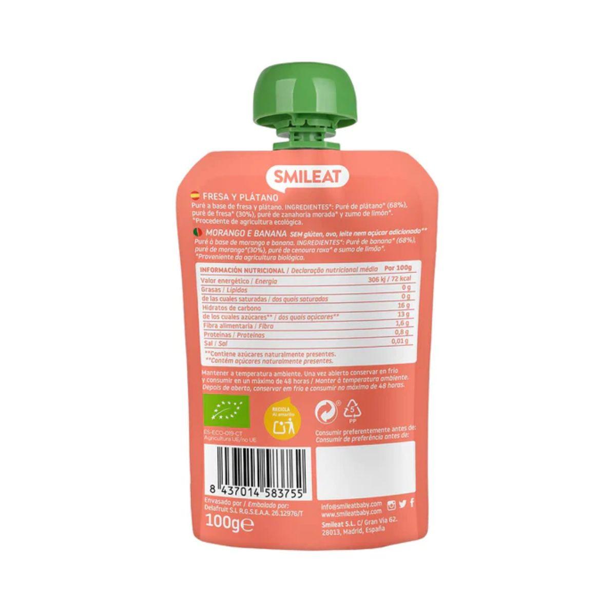 Pouche ECO jordgubb och banan Smileat 100 g