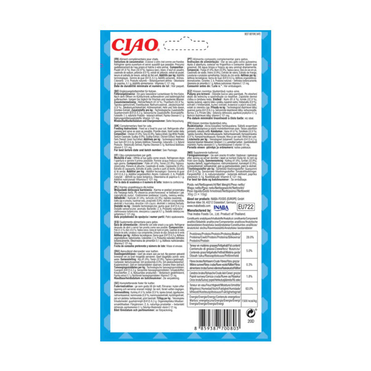 Churu Cat Bites recept på tonfisk med pilgrimsmussla Snacks för katter 3 x 10 g