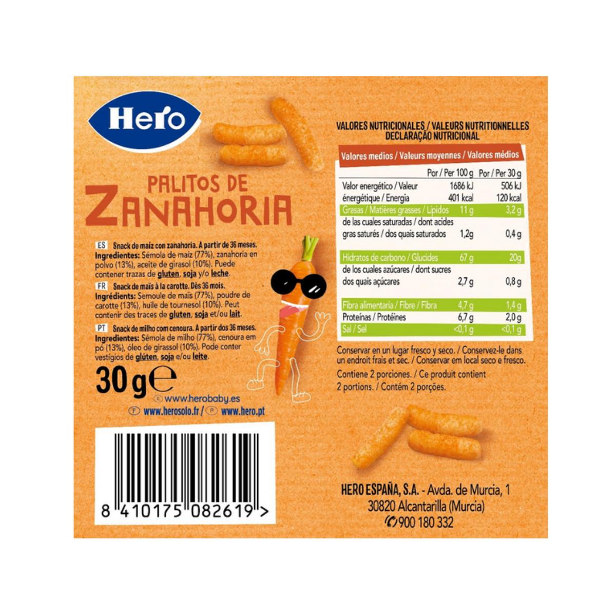 Palitos de zanahoria 30 g-Hero Kids Snacks de gusanitos de zanahoria, 30 g. Hero