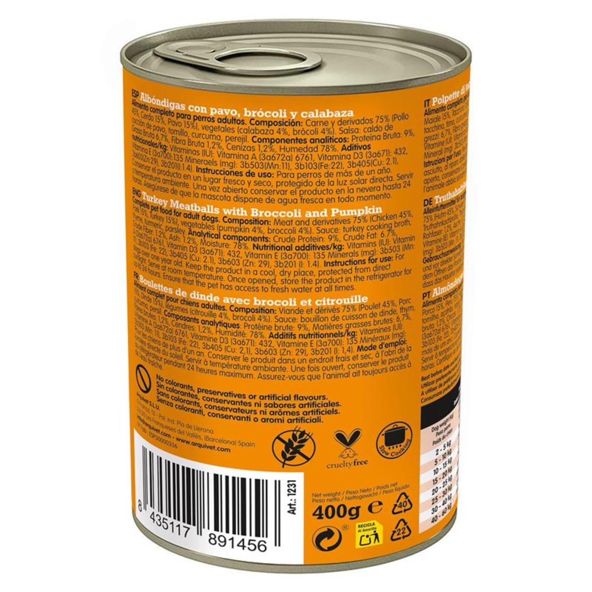 Arquivet verse kalkoengehaktballetjes 400 g Natvoer voor honden met kalkoen, broccoli en pompoen