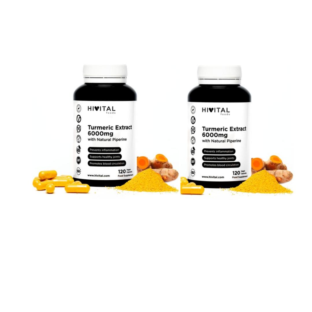 Confezione da 2x Curcuma 6000 mg con pepe nero Hivital 120 capsule vegane