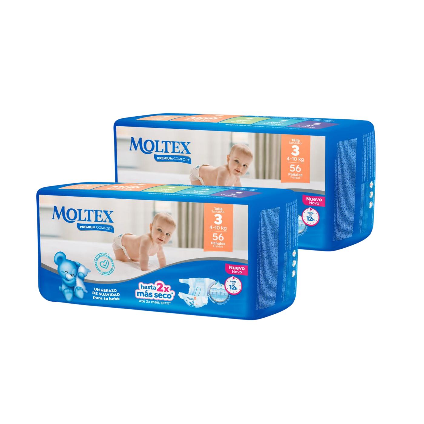 2-pack Moltex Premium Comfort T3-blöjor (4–10 kg) 56 st