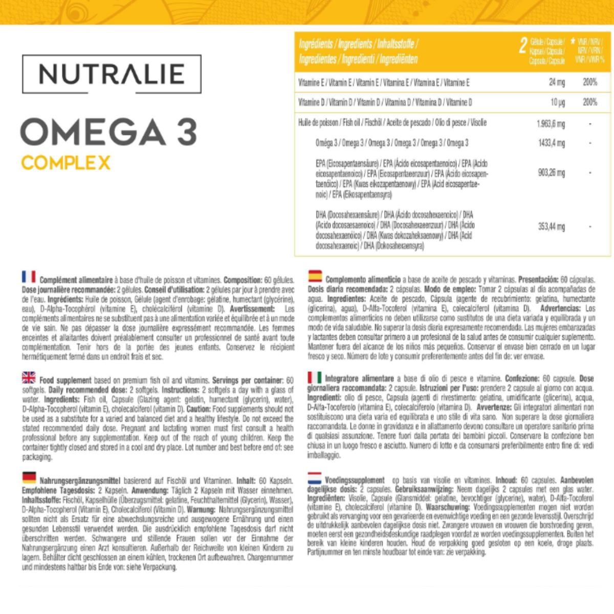 Omega 3 Complex 2000 mg + Vit E och D3 DHA EPA Nutralie 60 softgels