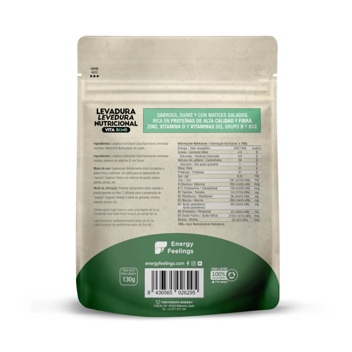 Voedingsgist Vitamine B12+D, Energy Feelings, vlokken 130 g