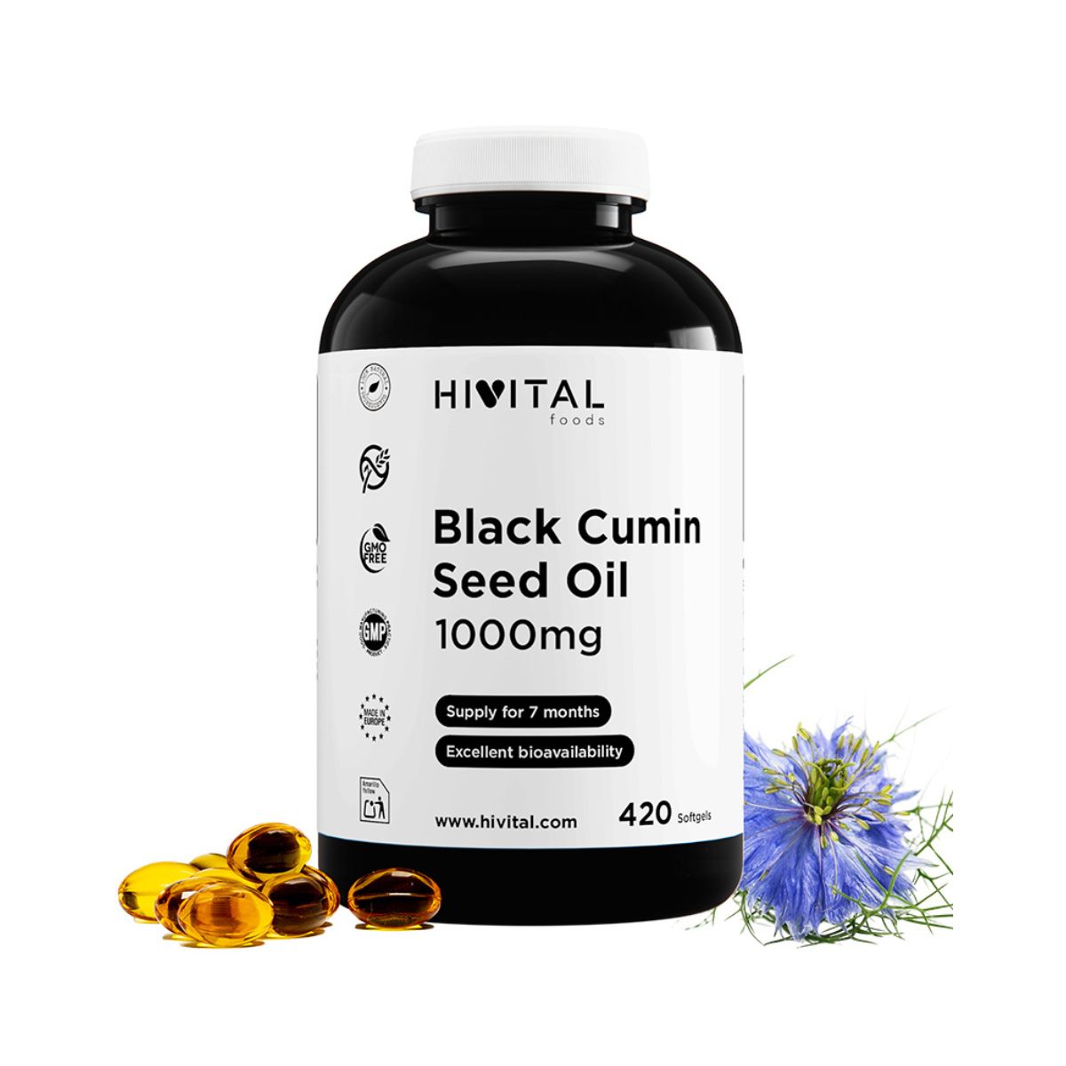 Huile de cumin noir 1000 mg Hivital 420 perles