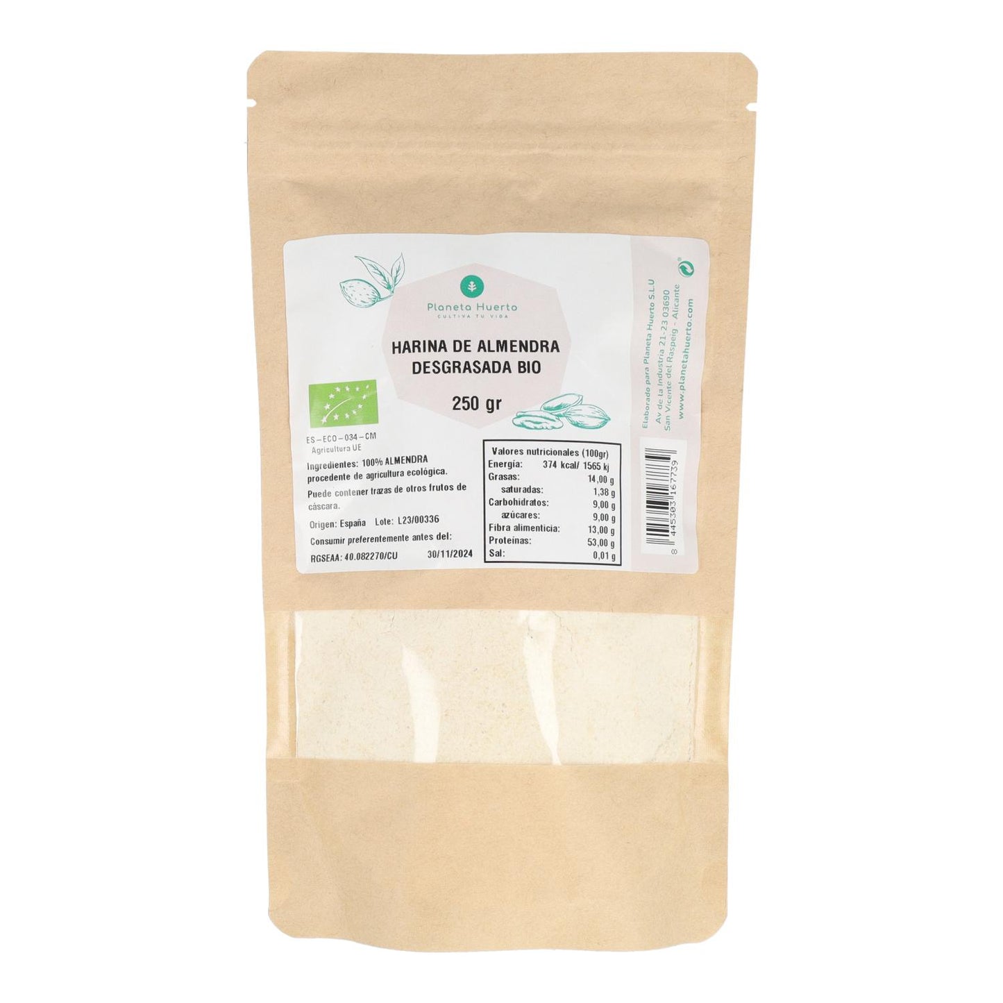 Harina desgrasada de almendra (Proteína de almendra) ECO Planeta Huerto 250 g