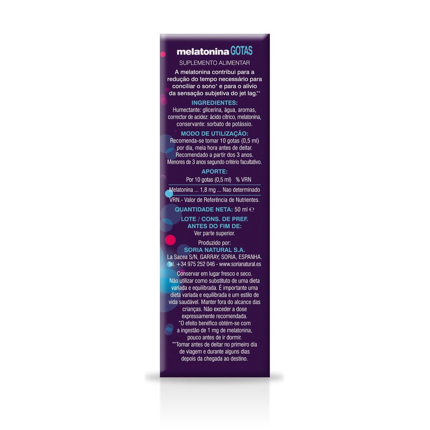 Melatonin in Tropfen, 100 % rein, Soria Natural, 50 ml
