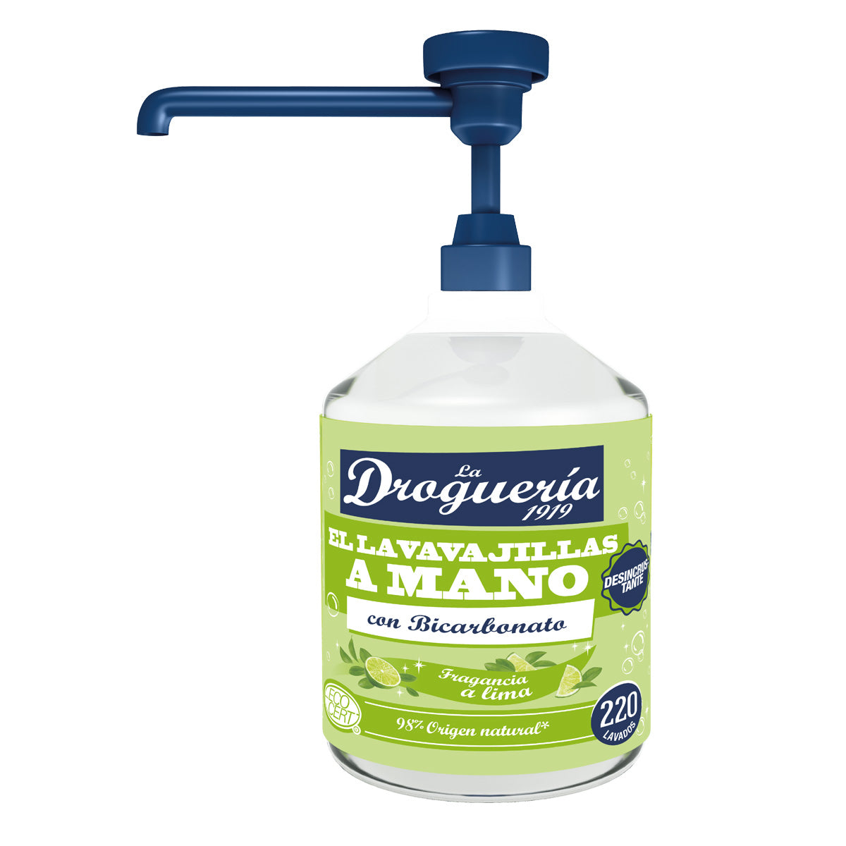 Detergente per piatti a mano diluito con bicarbonato, profumato al lime, dosatore LA DROGUERIA 1919 500 ml