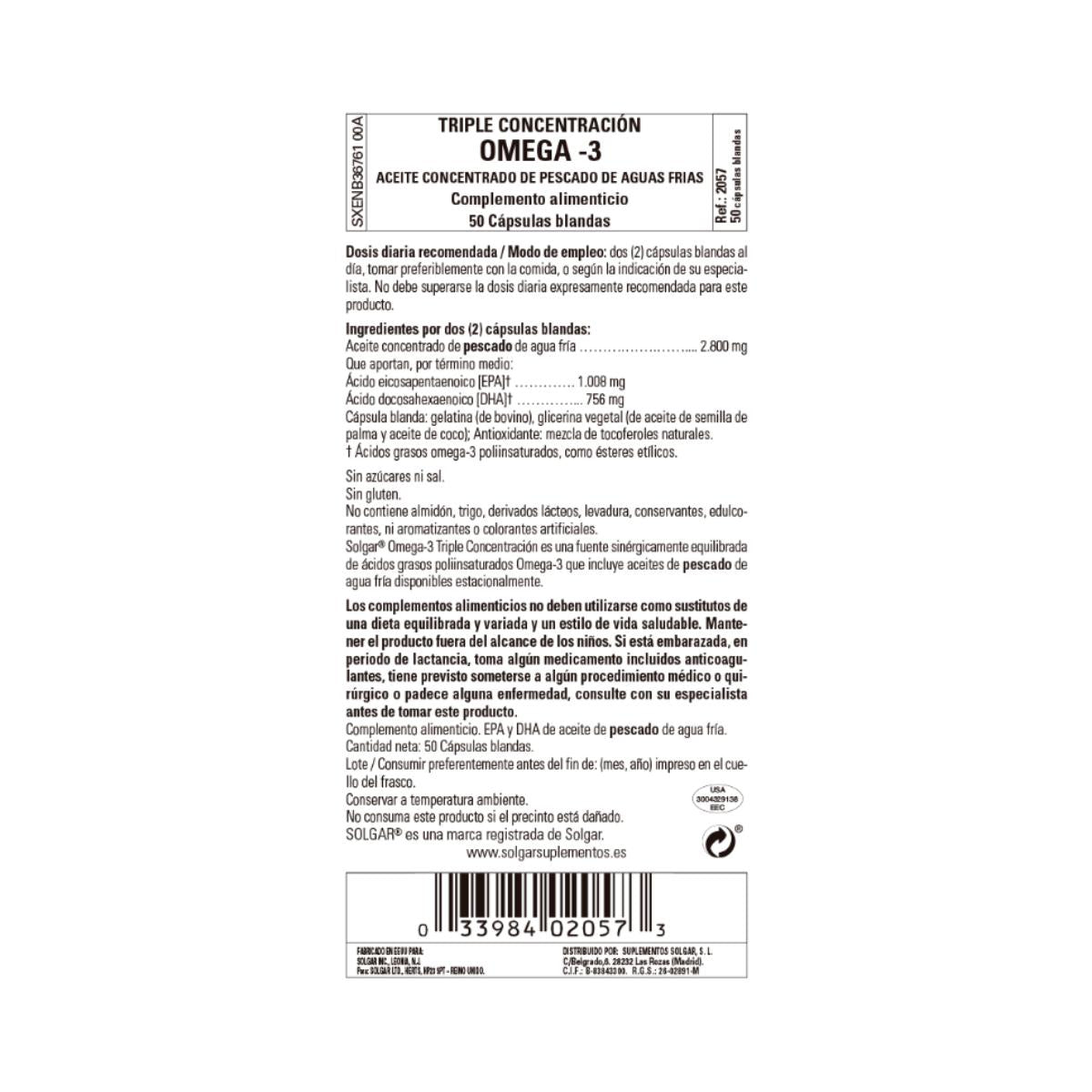 Oméga 3 triple concentration Solgar 50 gélules