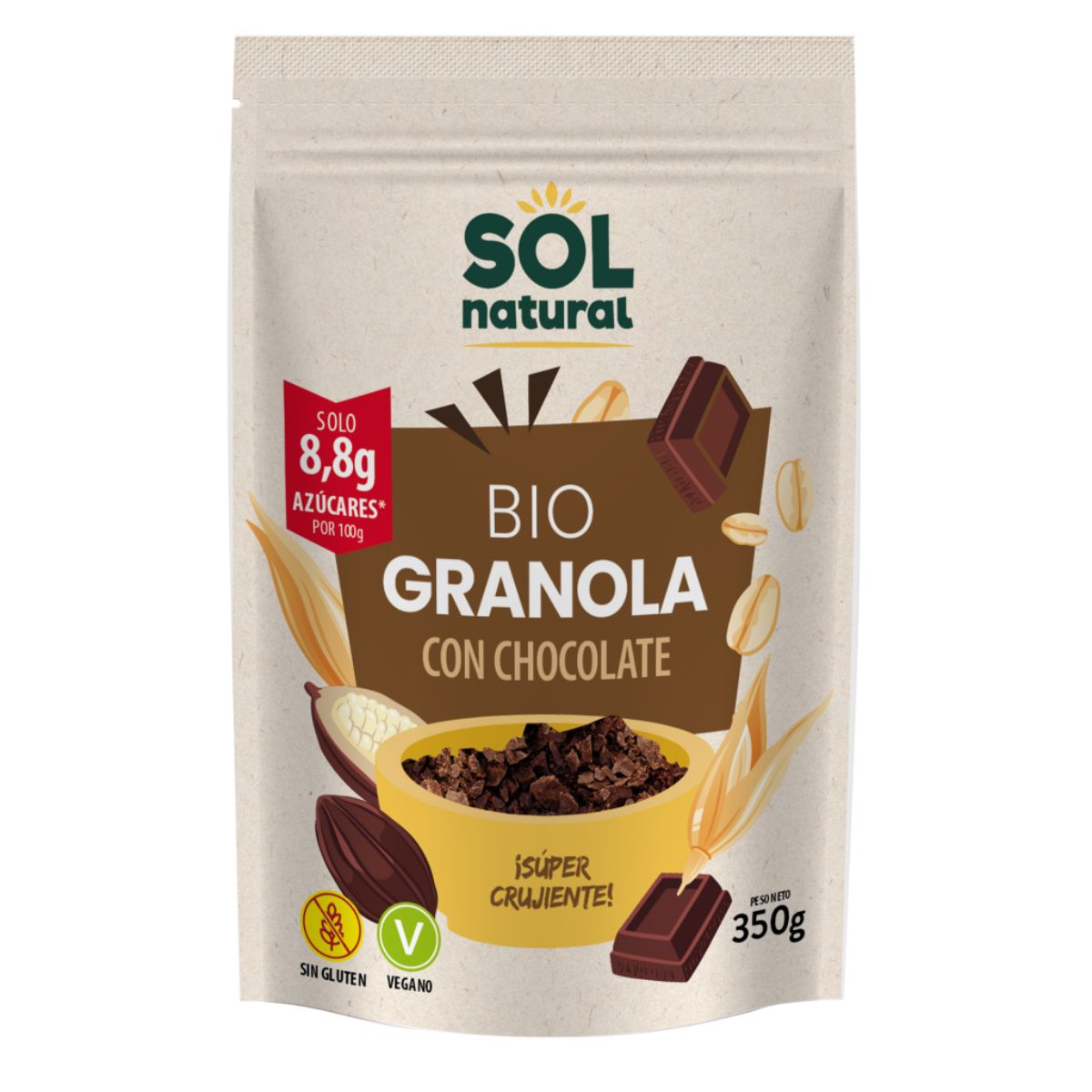 Glutenvrije havermoutgranola met chocolade Bio Sol Natural 350 g