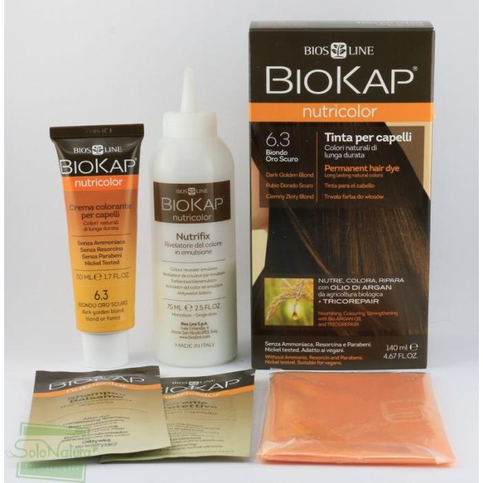Farba do włosów w kolorze ciemny złoty blond Dye 6.3 Biokap 140 ml