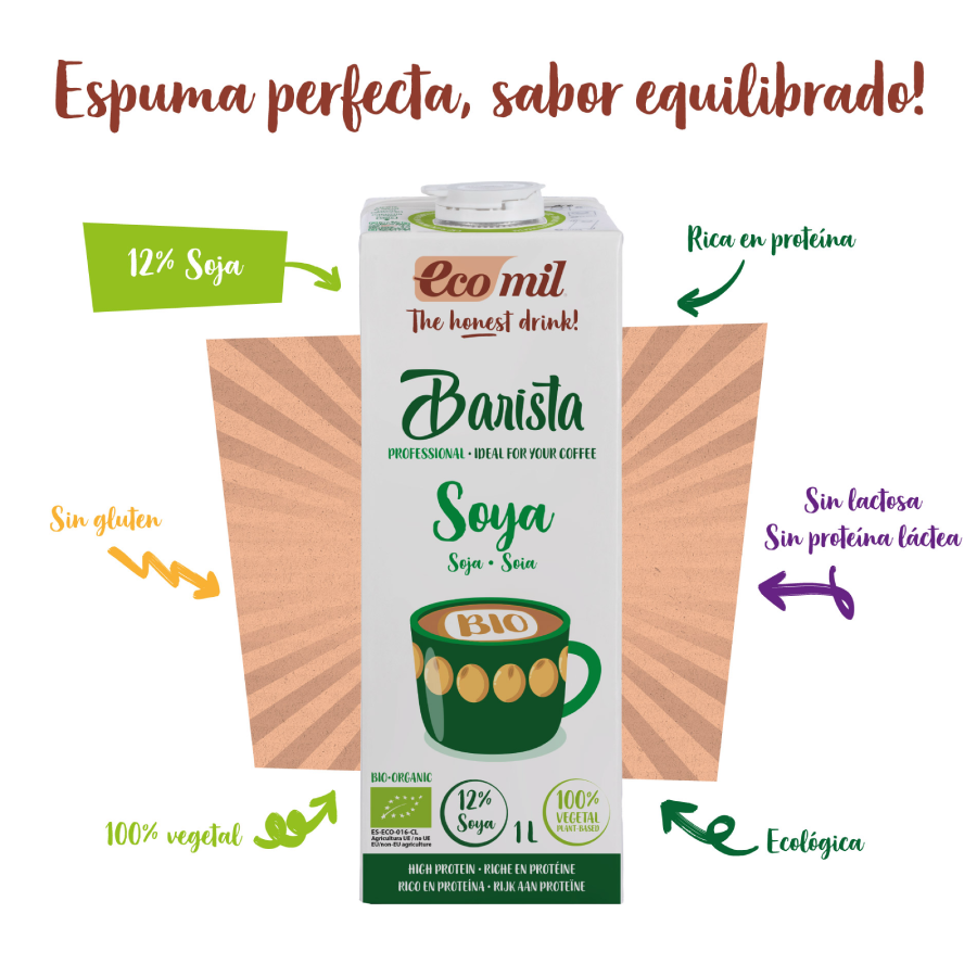 Boisson végétale soja Barista à faible teneur en sucre Ecomil 1 L