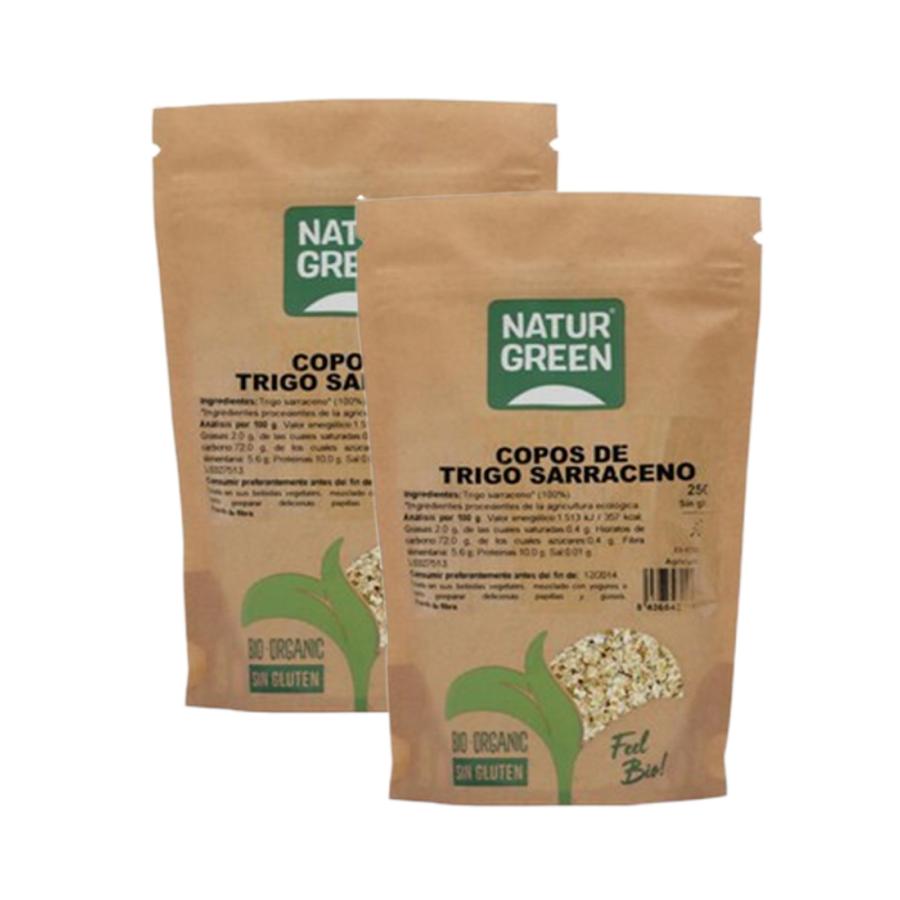 Packs of 2 Organic Gluten-Free Buckwheat Flakes Naturgreen 2 x 250 g