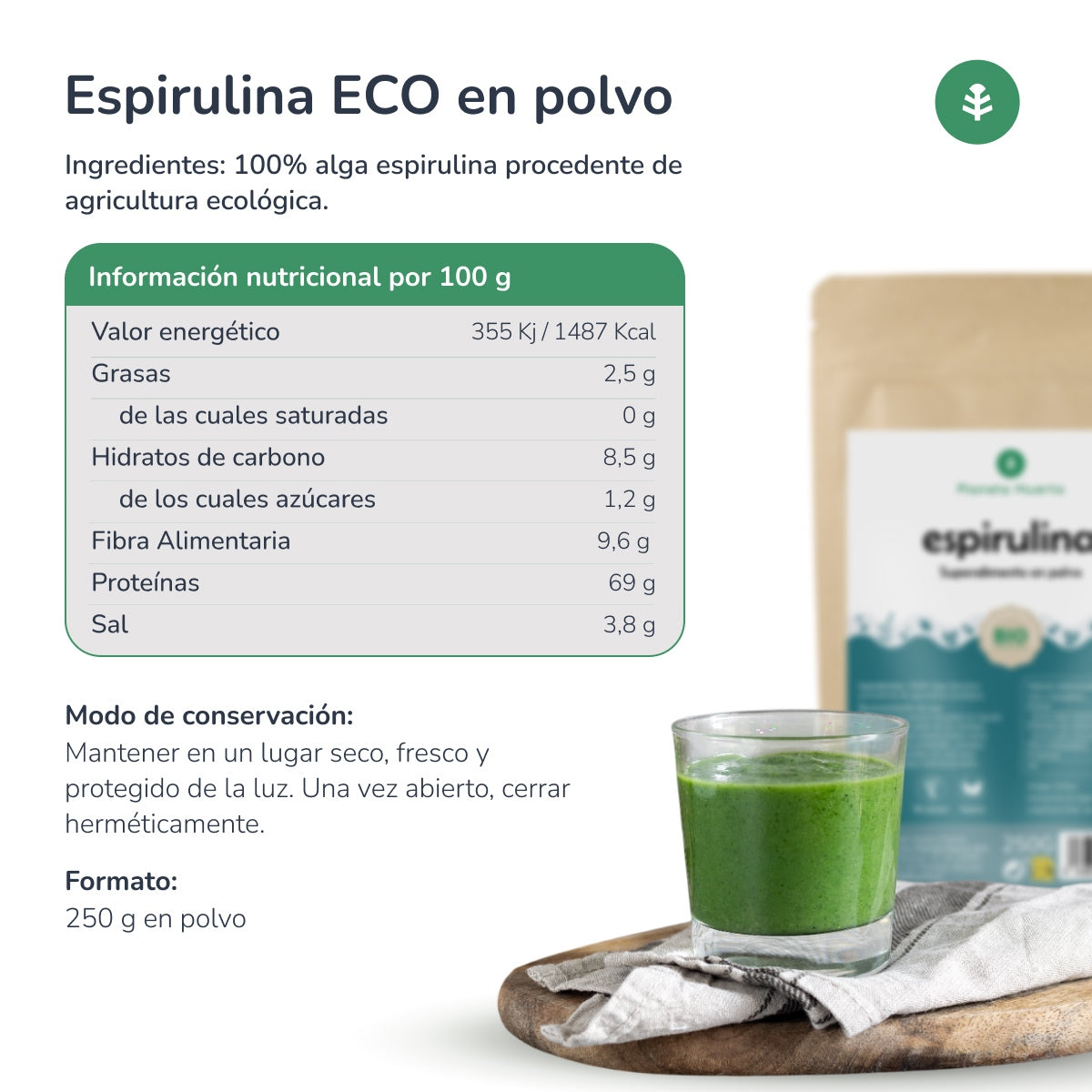 Spirulinapulver ECO Planeta Huerto 200 g