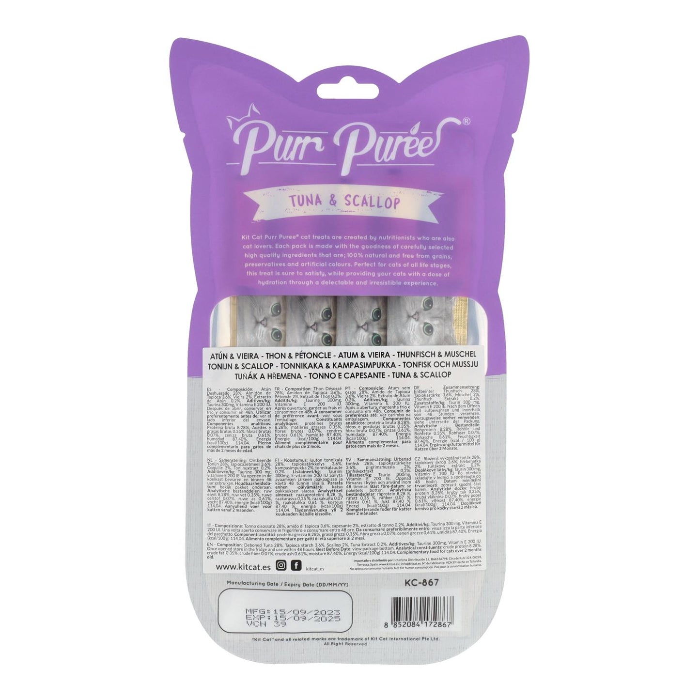 Kit Cat PurrPuree - Atún y Vieiras 60 g Snack cremoso para gatos