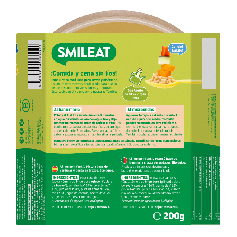 Talerzyk makaronu z warzywami z ogrodu ECO (od 15 miesiąca życia) Smileat 200 g