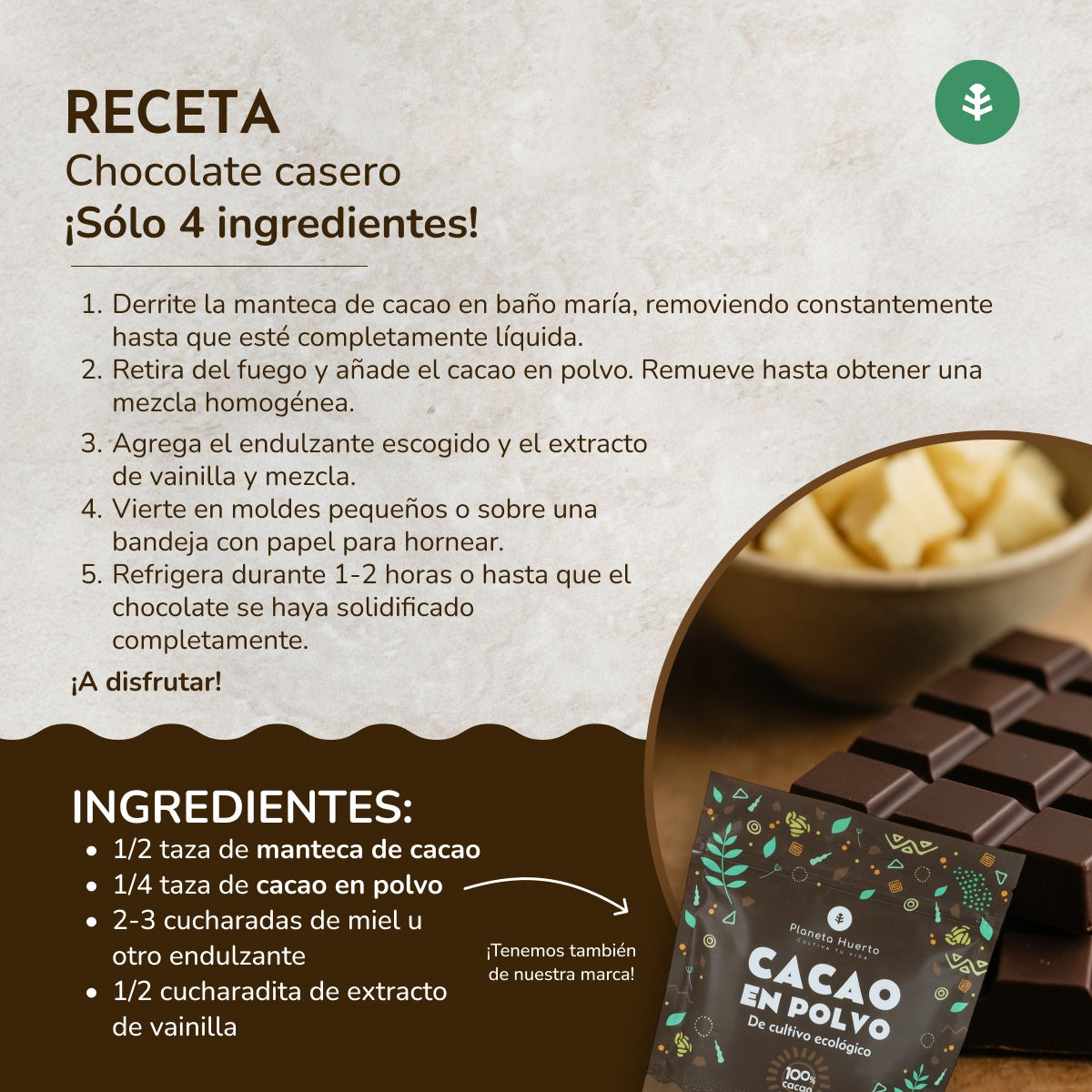 Kakaosmör i rån ECO Planeta Huerto 250 g