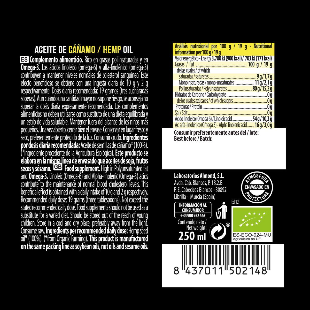 Organic Hemp Oil, NaturGreen 250 ml