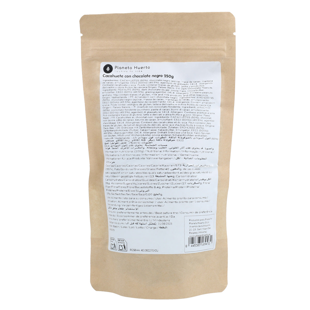 Erdnuss mit dunkler Schokolade Planeta Huerto 250gr