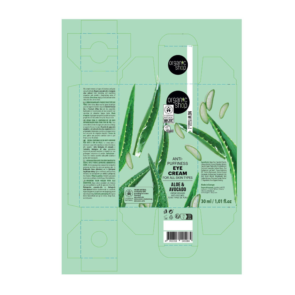 Augenkonturcreme gegen Schwellungen mit Aloe und Avocado Organic Shop 30 ml