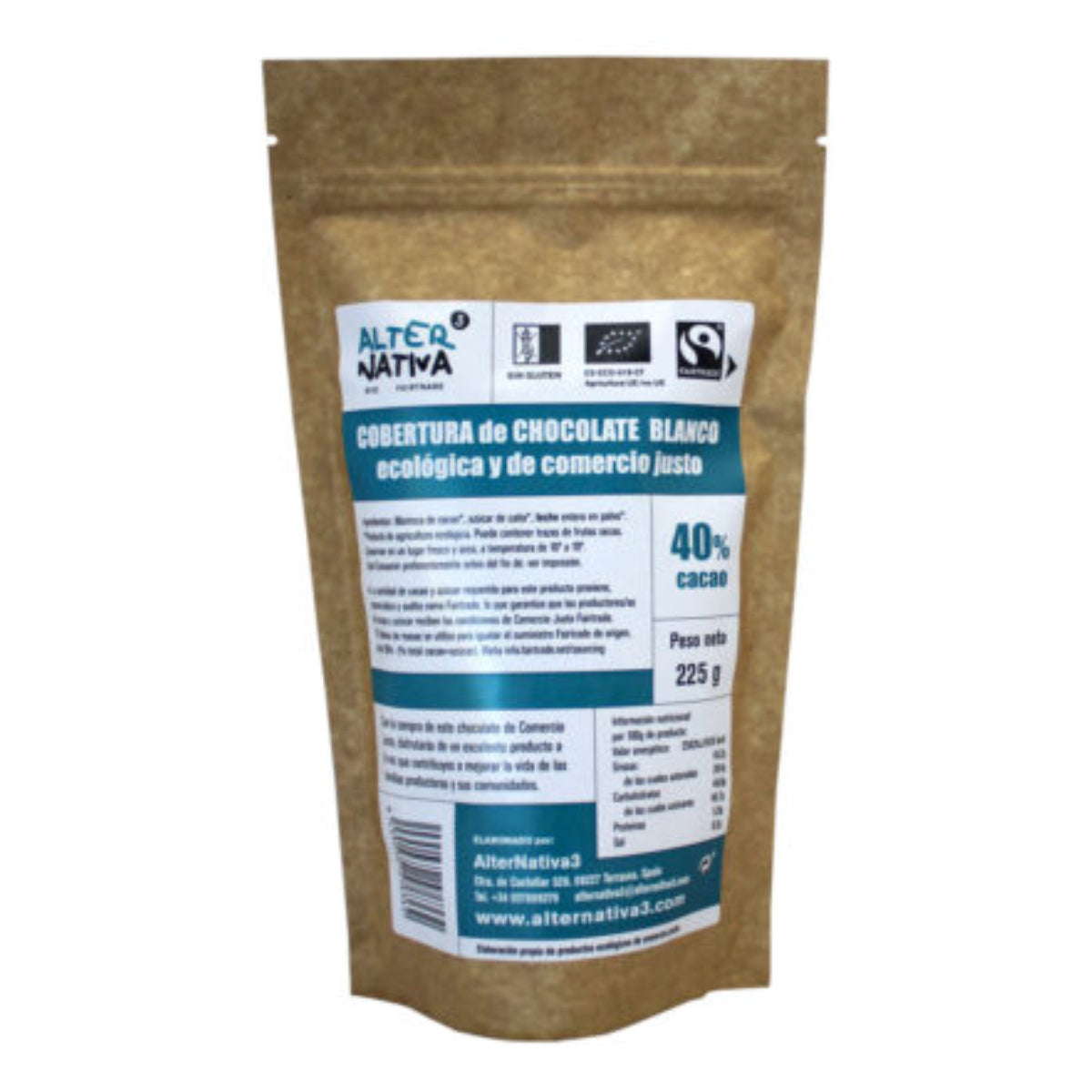 Polewa czekoladowa biała 40% BIO FT Alternativa3 225 g