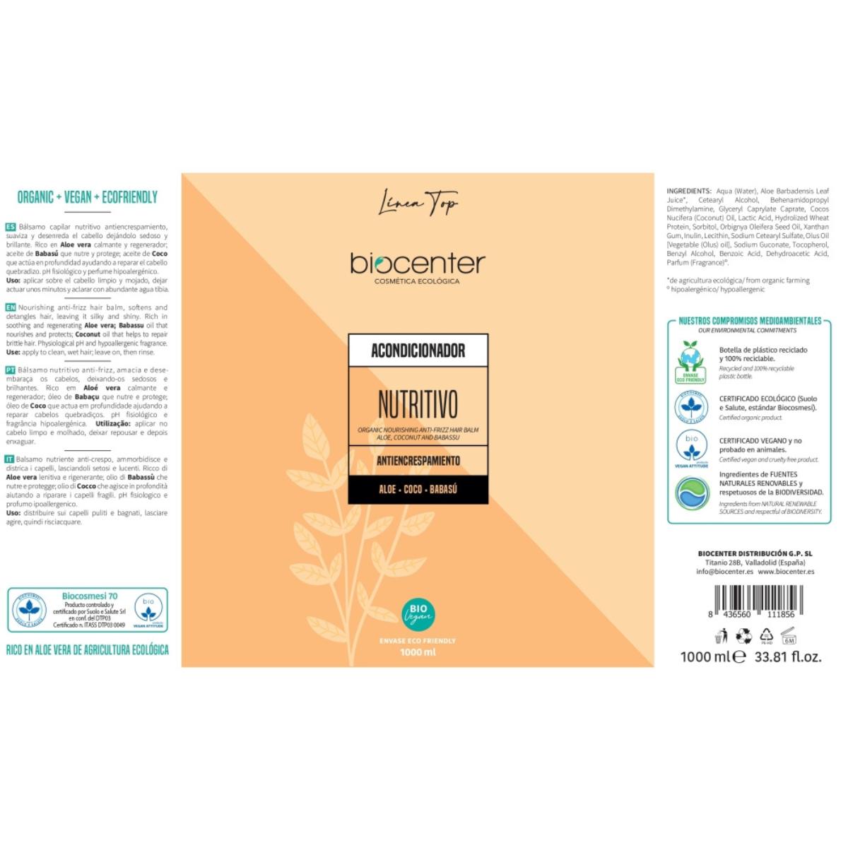 Après-shampooing nourrissant bio anti-frisottis 1 litre Biocenter