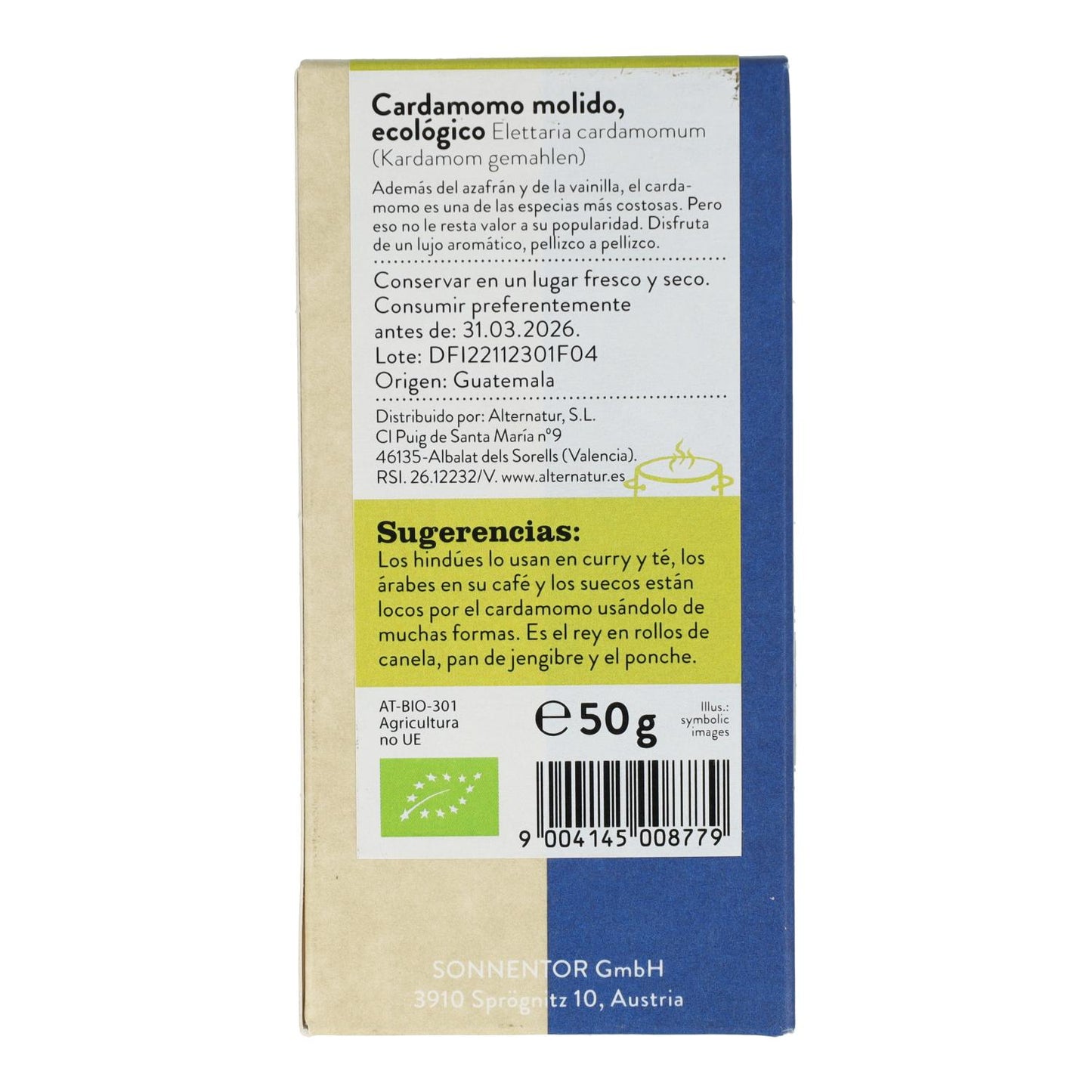 Malet kardemumma bio Sonnentor 50 g