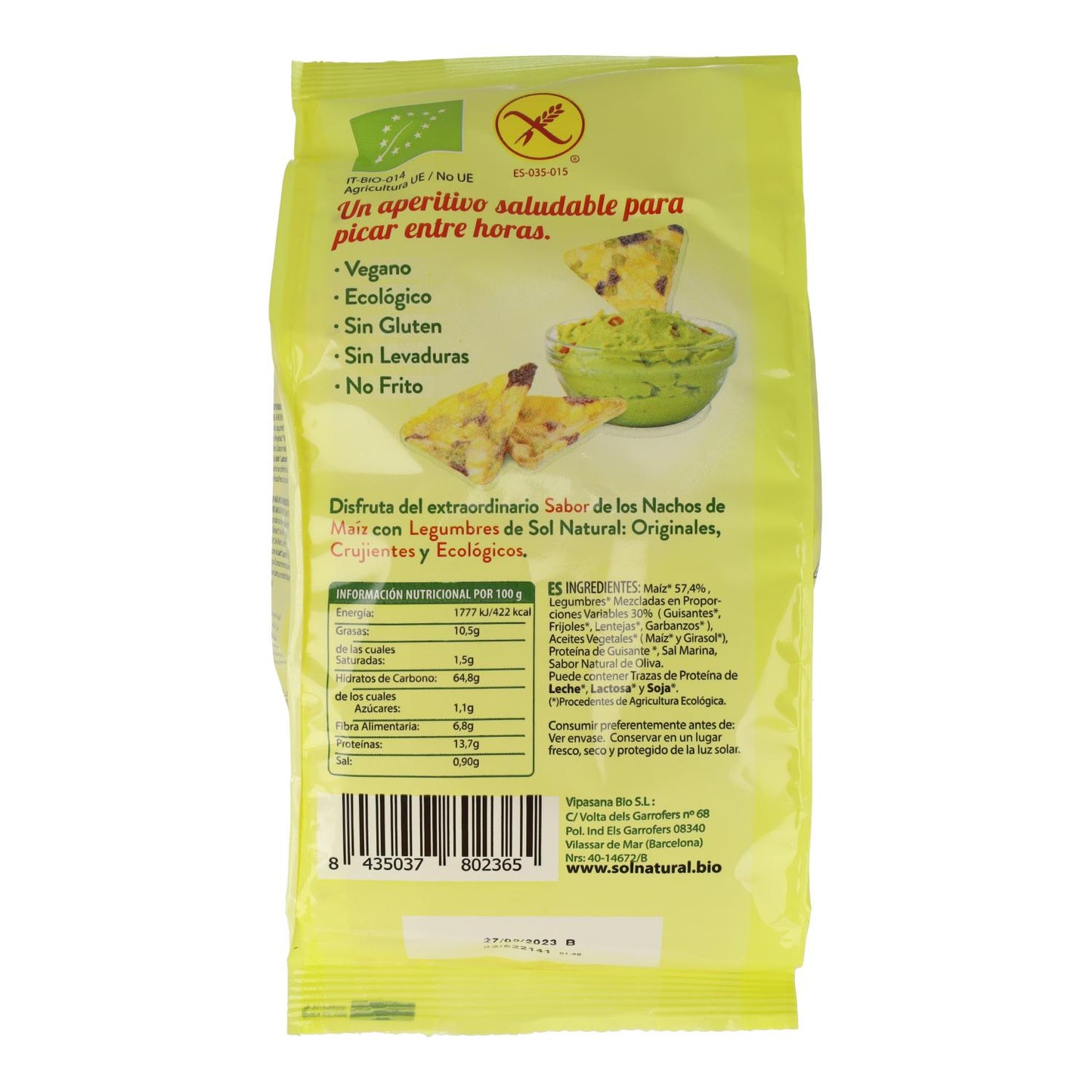 Bezglutenowe nachos z warzyw ekologicznych Sol Natural 80 g