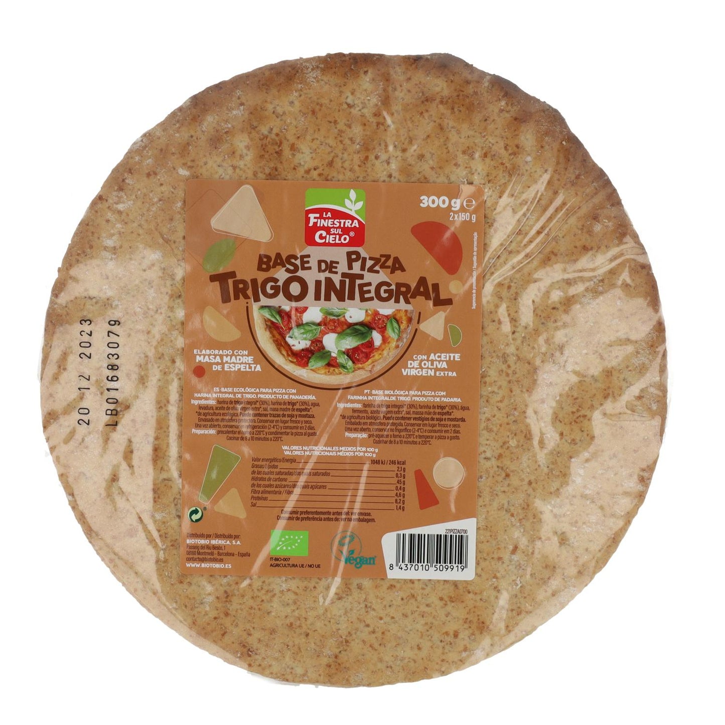 Ekologisk pizzabotten av fullkornsvete (2 bottnar) La Finestra sul Cielo 300 g