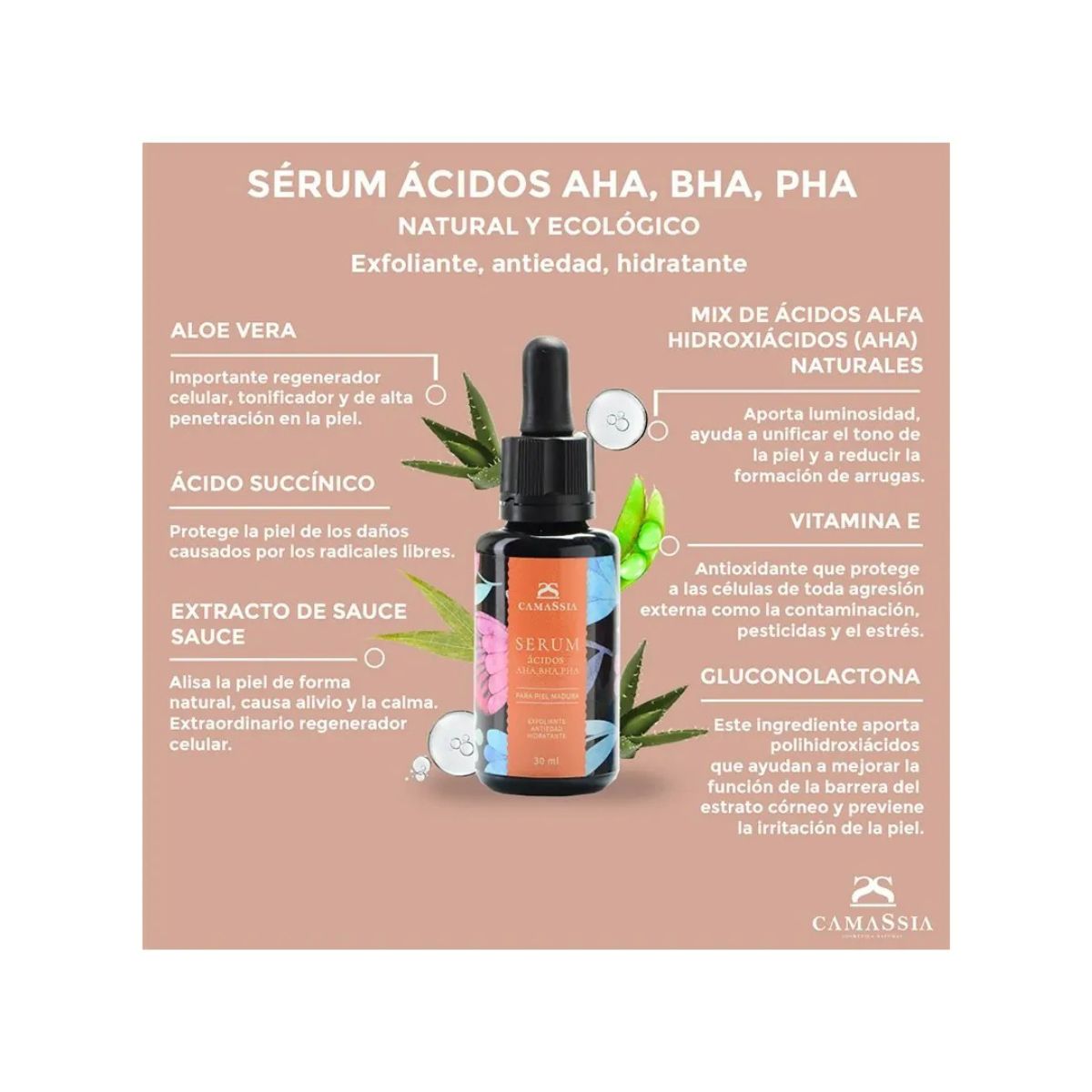 Sérum aux acides AHA, BHA, PHA, Camassia, 30 ml