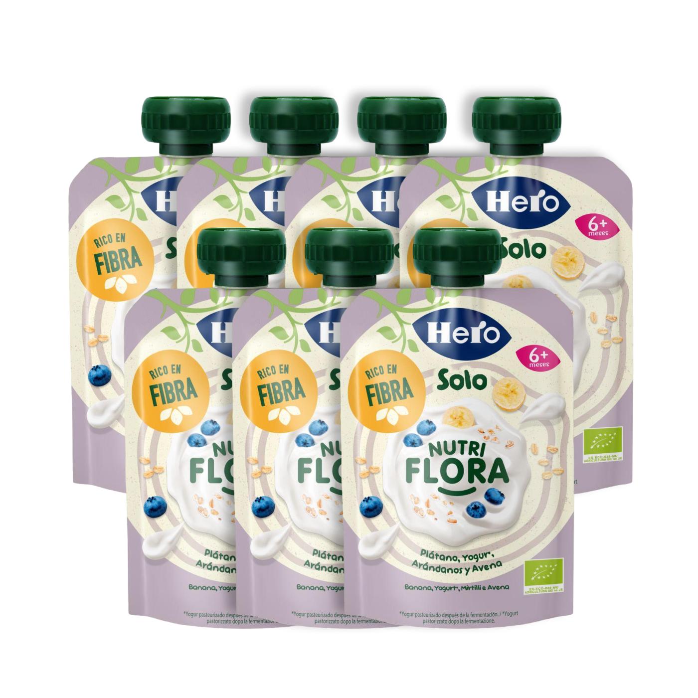 7er-Pack Nutri Flora Beutel mit Bananen-, Heidelbeer-, Joghurt- und Hafergeschmack 100 g Hero Solo