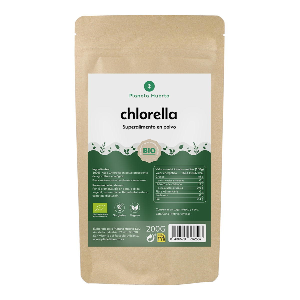 Organic Chlorella 400 mg Planeta Huerto 300 tablets